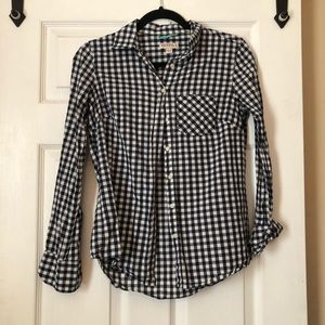 Navy and white plaid women’s button down